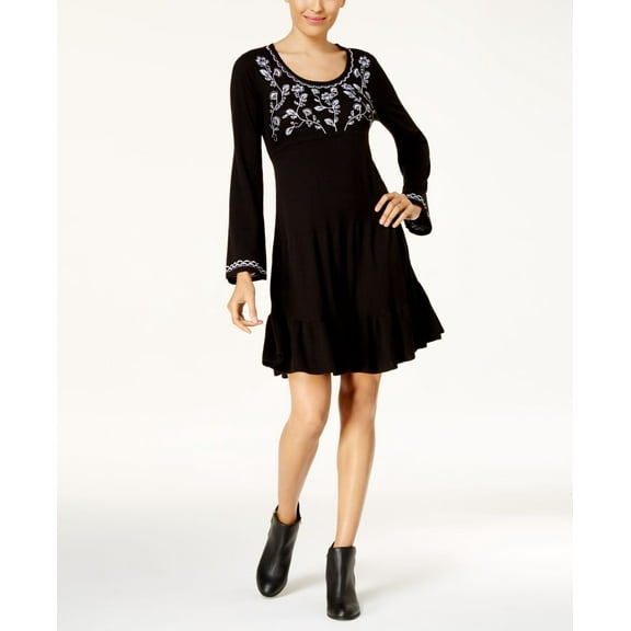 Style & Co Embroidered Sweater Dress Deep Black S