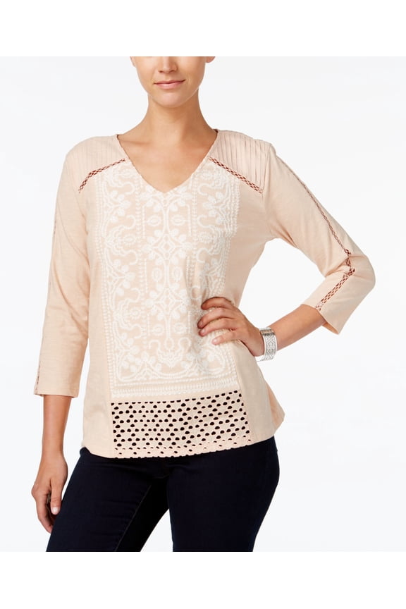 Style & Co Embroidered Swing Top Tapestry Blush S