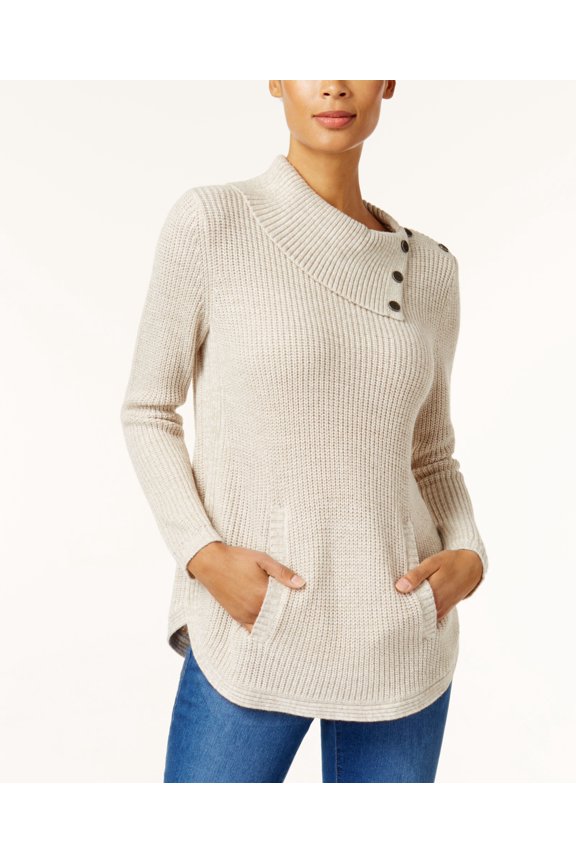 Style & Co Envelope Neck Sweater Hammock Heather/Ivory L