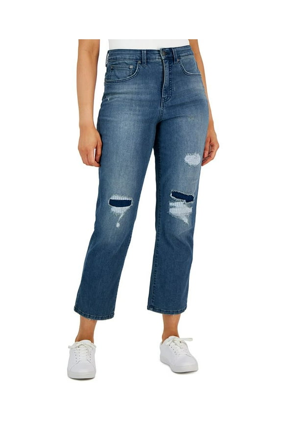 FIRST DANCE Women's High-Rise Cropped Straight Mom Jeans, US 18