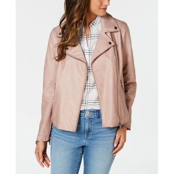 Style & Co Faux Leather Moto Jacket Light Blush S