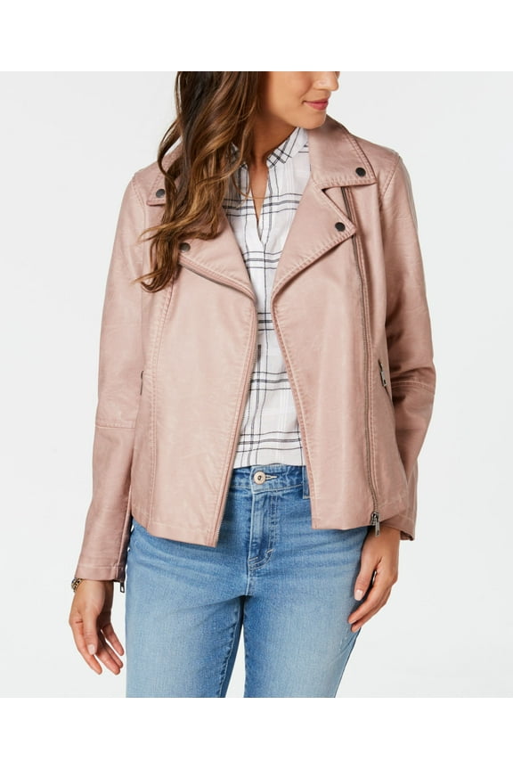 Style & Co Faux Leather Moto Jacket Light Blush S