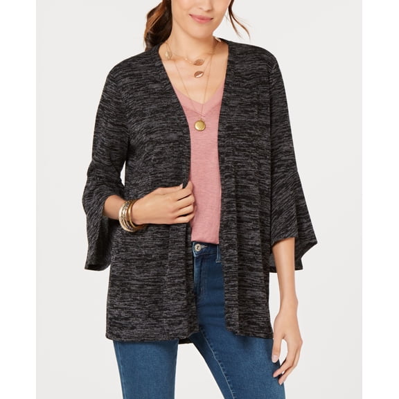 Style & Co Flared Sleeve Open Front Cardigan Deep Black S
