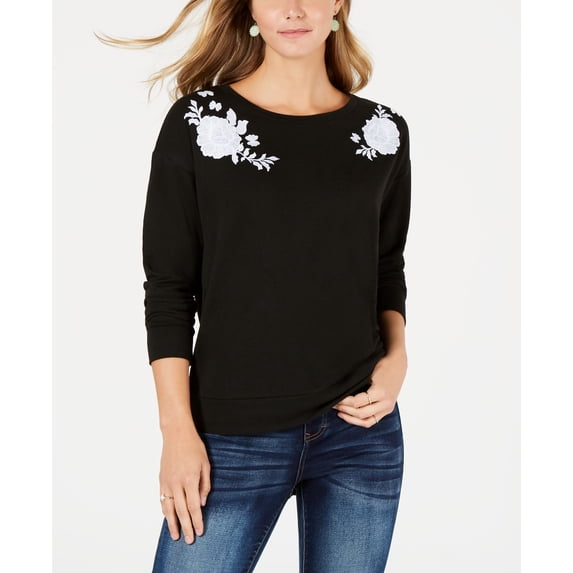 Style & Co Floral Applique Sweatshirt Black Applique M
