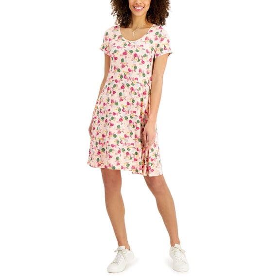 Style & Co Floral Print Flip Flop Dress Soft Shell M