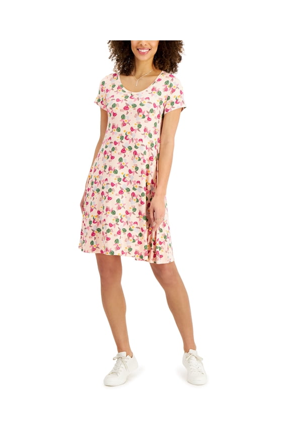 Style & Co Floral Print Flip Flop Dress Soft Shell M