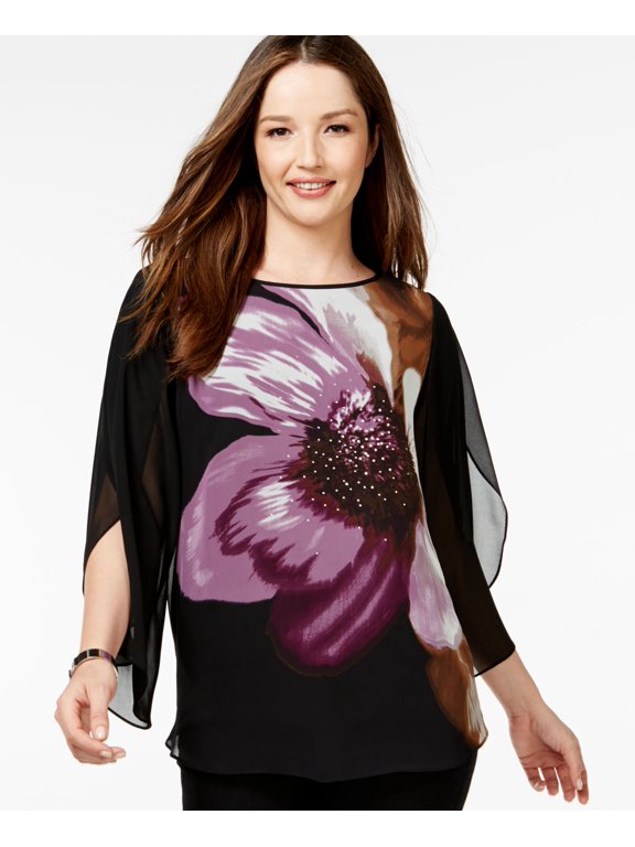 Style & Co Flutter Sleeve Flower Print Top Pretty Petals XL