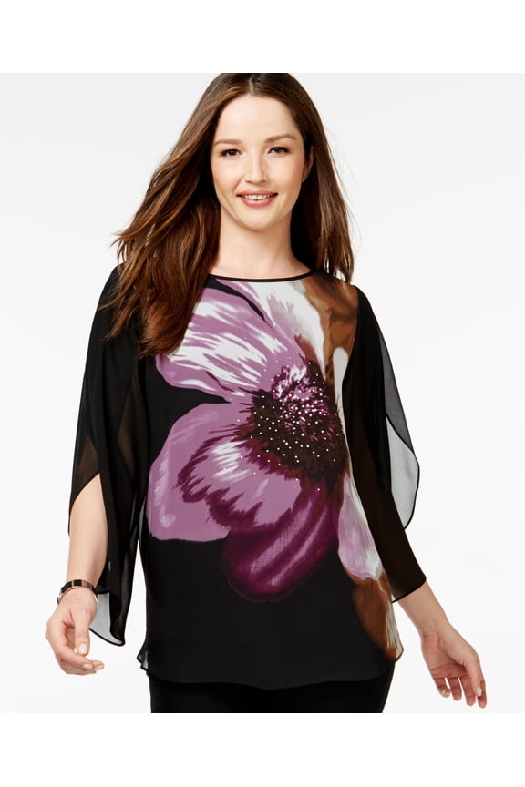 Style & Co Flutter Sleeve Flower Print Top Pretty Petals XL