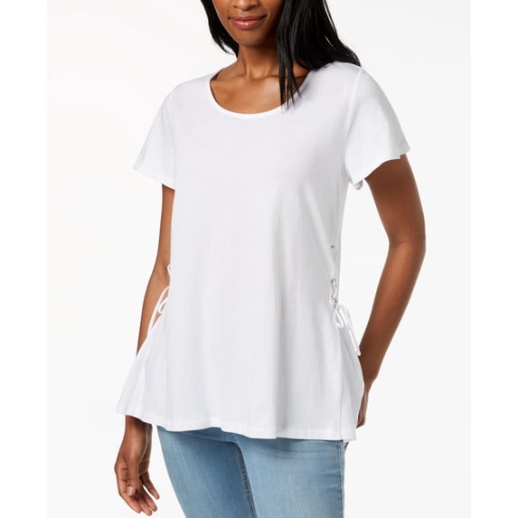 Style & Co. Flutter-Sleeve Lace-Up T-Shirt Womens M White shirt MSRP $39