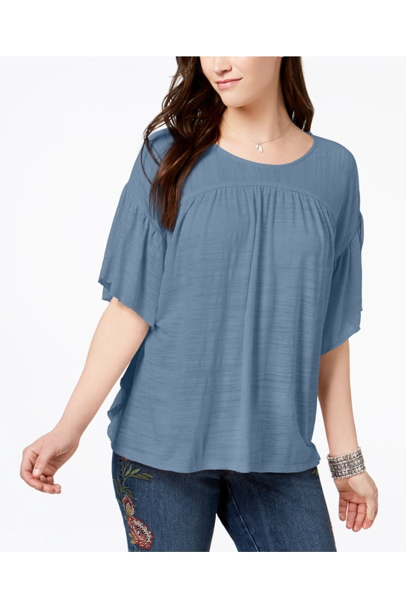 Style & Co Flutter Sleeve Poncho Top Blue Fog M