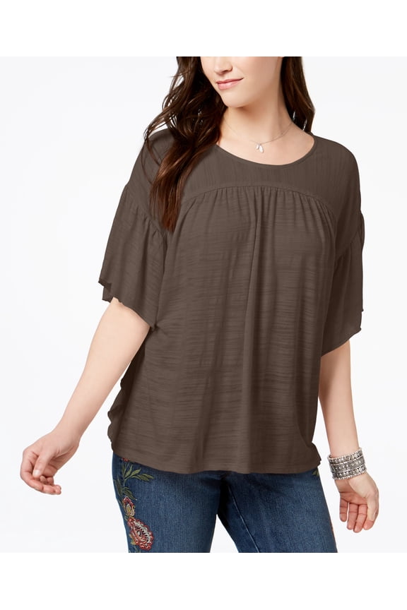 Style & Co Flutter Sleeve Poncho Top Deep Mocha S