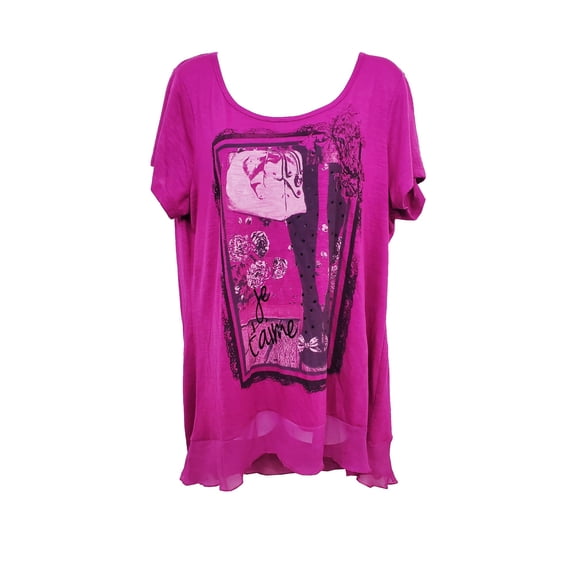 Style & Co. French Fuchsia Mesh Layer Look Graphic T-Shirt, Women's XL