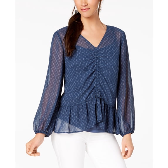 Style & Co Geo Print Cinched Top Geo Twist L
