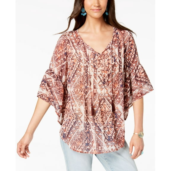 Style & Co Geo-Print Pintuck Peasant Top (Globetrott, XXL)