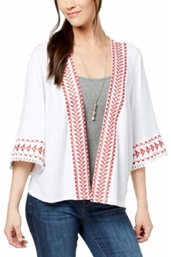 Style & Co Geo Trim Kimono White Radiant L