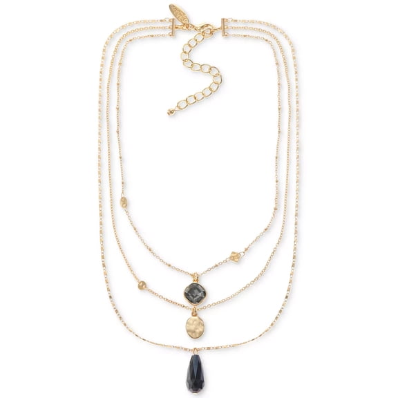 Style & Co Gold-Tone Hammered Disc, Color Stone & Briolette Bead Layered