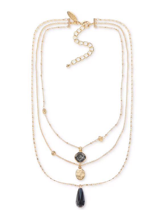 Style & Co Gold-Tone Hammered Disc, Color Stone & Briolette Bead Layered