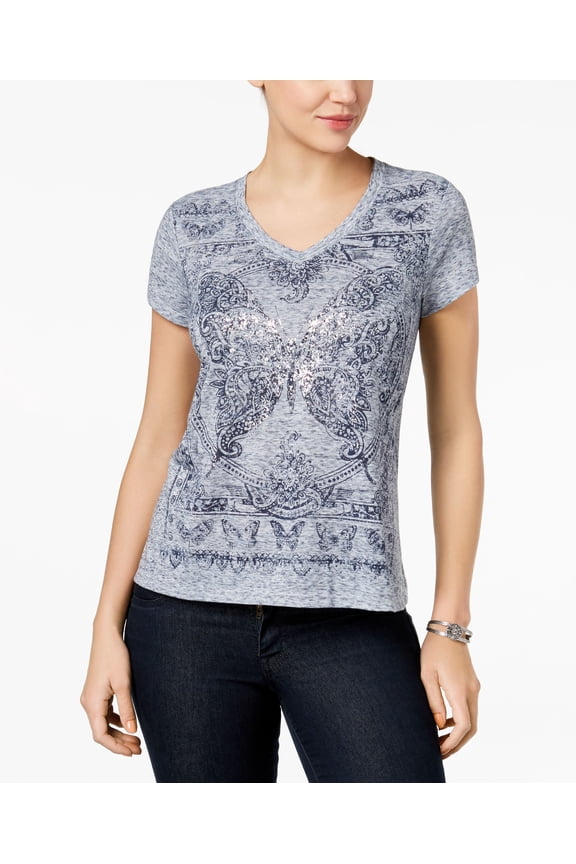 Style & Co Graphic T-Shirt Butterfly L