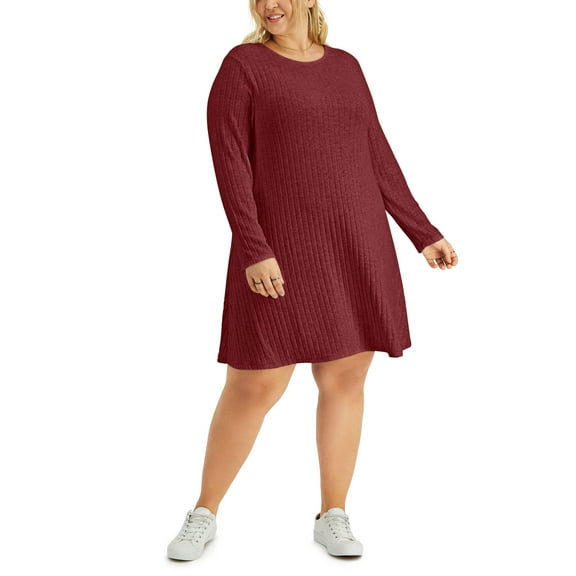 Style & Co Hacci Ribbed Brushed Swing Dress Merlot XL