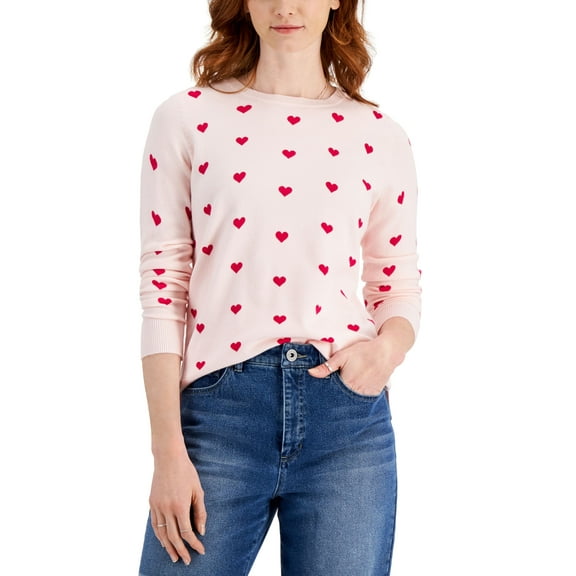 Style & Co Hearts Printed Sweater Fiji Pink S