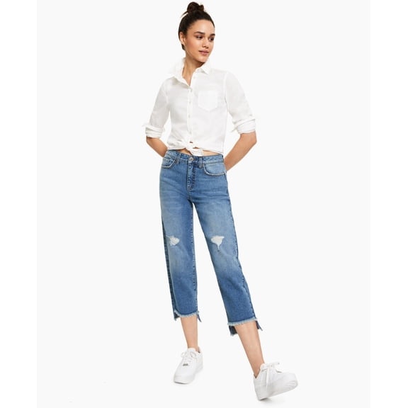 Style & Co High Rise Straight Cropped Jean Compass Blue 10