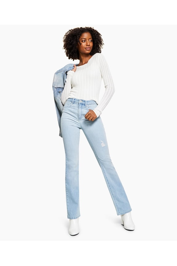 Style & Co High Rise Vintage Classic Distressed Boot Cut Jeans Heartland 18