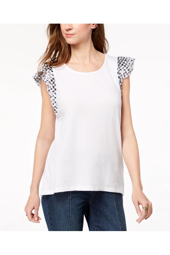Style & Co Jacquard Cap Sleeve Top Bright White 2XL