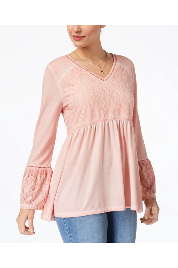 Style & Co Jacquard Detail Peasant Top Crushed Petal XS