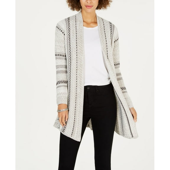 Style & Co Jacquard Stripe Open Front Cardigan Grey Black Combo XL