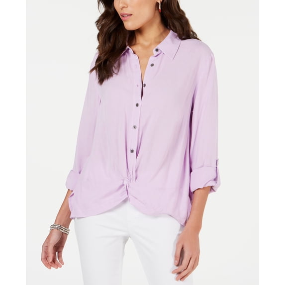 Style & Co Knot Front Button Up Top Lavendar Sprig S