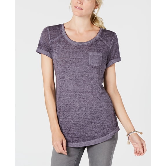 Style & Co Knot Hem Pocketed T-Shirt Dark Grape M