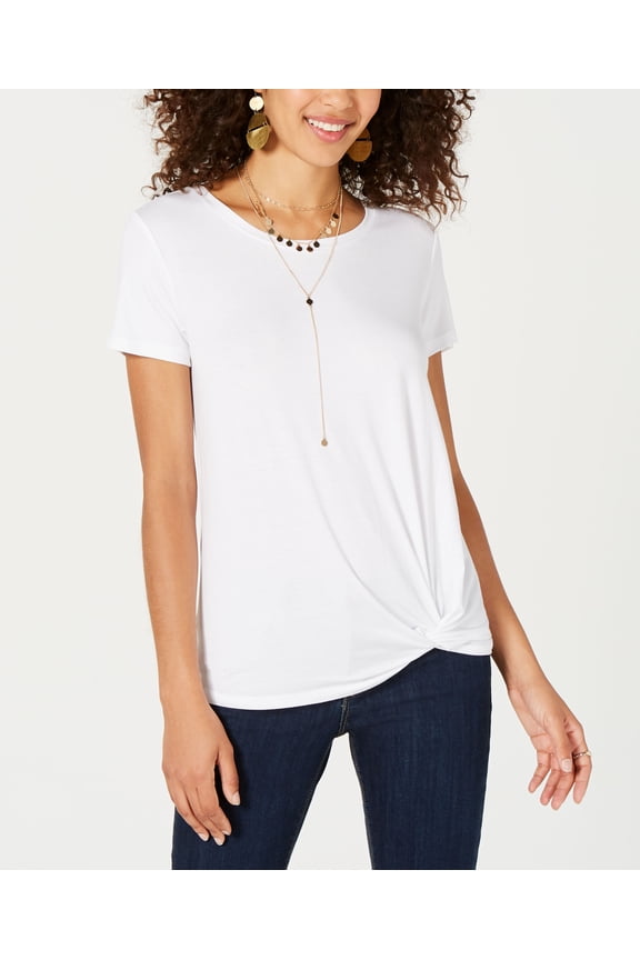 Style & Co Knot Hem T-Shirt Bright White S