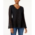 thumbnail image 1 of Style & Co Lace Bell Sleeve Top Deep Black XS, 1 of 1