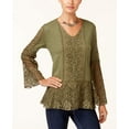 thumbnail image 1 of Style & Co Lace Bell Sleeve Top Olive Sprig L, 1 of 1