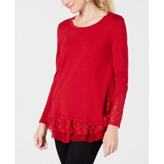 Style & Co Lace Trim Sweater Canyon Red 2XL