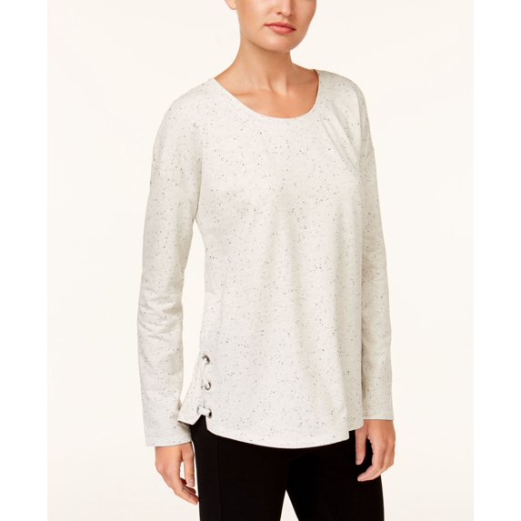 Style & Co Lace-Up Sweatshirt Womens sweater MSRP $49 White S