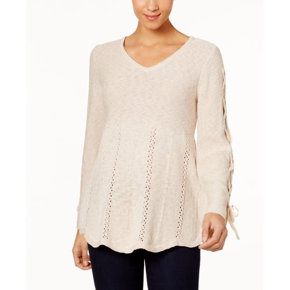 Style & Co Laced Sleeve Sweater Natural Heather XS