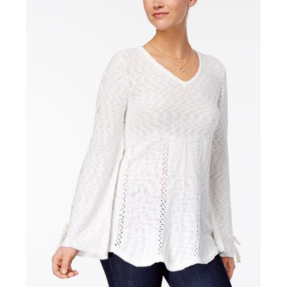 Style & Co Laced Sleeve Sweater Winter White XL