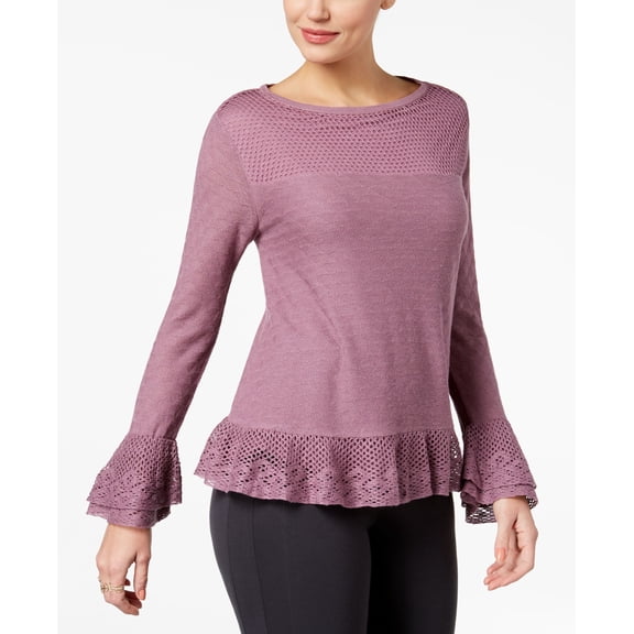 Style & Co Layered Ruffle Trim Knit Sweater Antique Mauve M