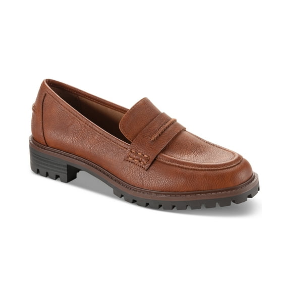 Style Co; Loafer Flat Slip-On Moccasins, Round Toe Small Heel Cognac, 6M