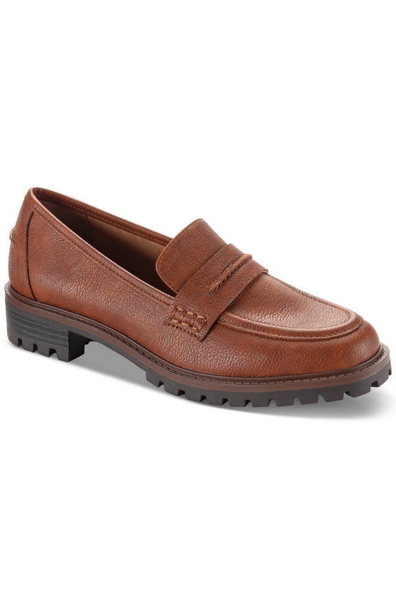 Style Co; Loafer Flat Slip-On Moccasins, Round Toe Small Heel Cognac, 6M