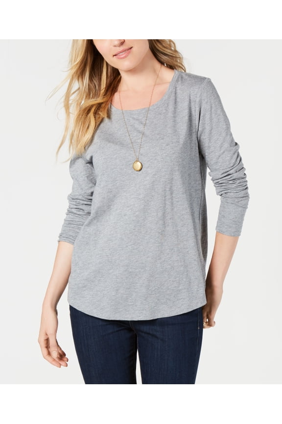 Style & Co Long Sleeve Crewneck Top Medium Grey Heather 2XL