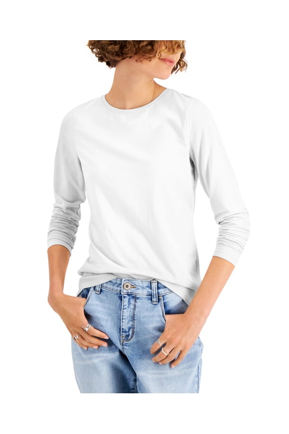 Style & Co Long Sleeve Top Bright White 2XL