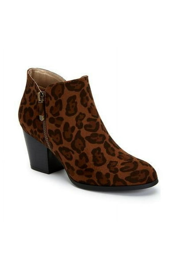 Style Co Masrinaa Block-Heel Ankle Boot Brown Leopard 12M