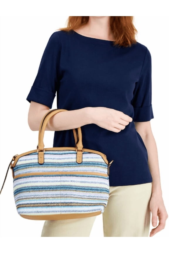 Style & Co Medium Straw Dome Satchel, Created for Macy's - Blue Multi