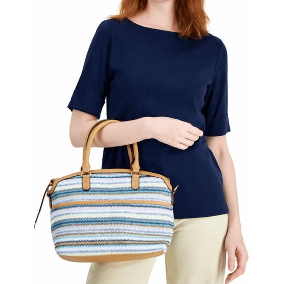 Style & Co Medium Straw Dome Satchel, Created for Macy's - Blue Multi