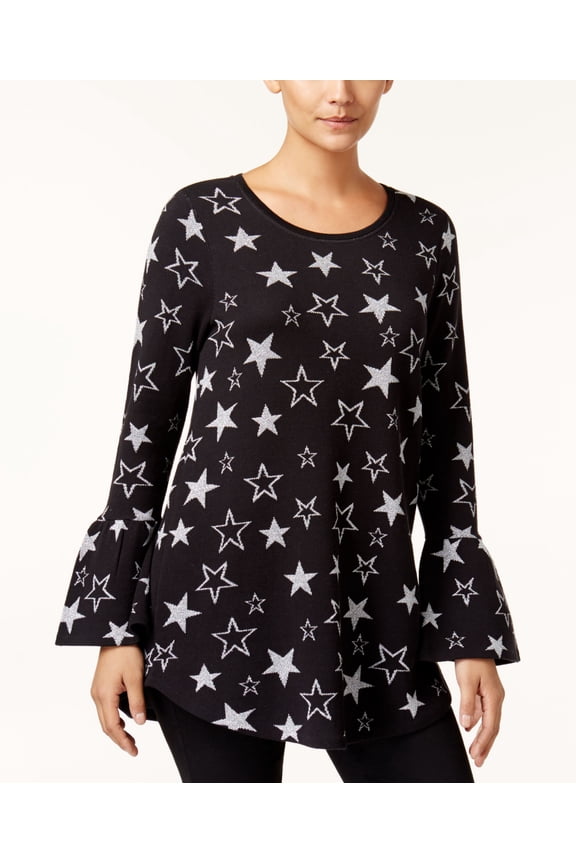 Style & Co Metallic Jacquard Sweater Black Combo S
