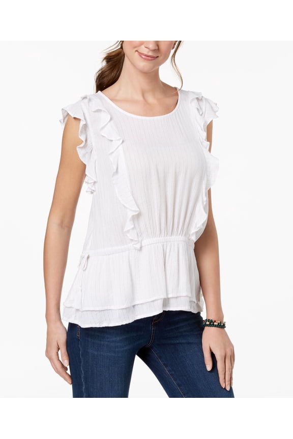 Style & Co Metallic Ruffled Top Bright White XL