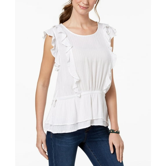 Style & Co Metallic Ruffled Top Bright White XL