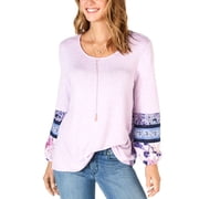 Style & Co Mixed Media Bubble Sleeve Top Purple Painted Mix XL